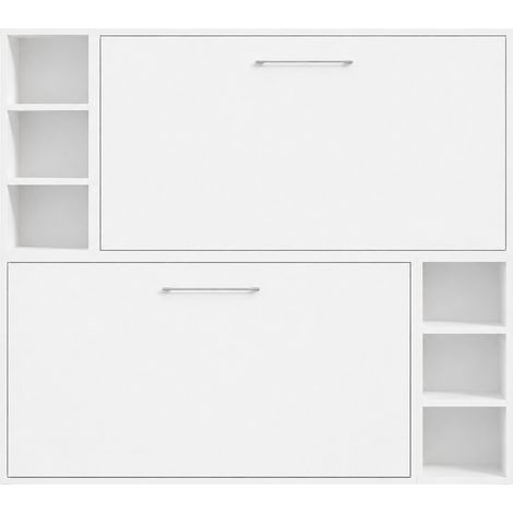 Lit escamotable superposé horizontal avec étagères BINKA - renforcé Gris ciment Sans matelas-80x180-Cadre Gris ciment-Façade Blanche (1/5)