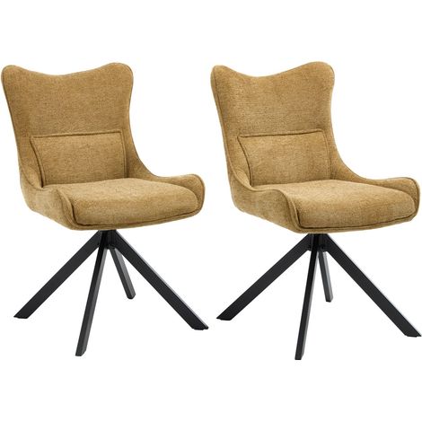 Wahson Dining Chairs Set of 2 Chenille, Swivel Kitchen Chairs with Backrest, Lumbar Armless Upholstered Side Chair, Yellow (1/5)