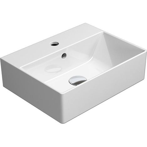 Lavabo en céramique KUBE X 45x35cm, bord inférieur groud, blanc mat (1/4)