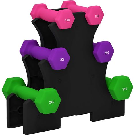 Set Manubri con Supporto 6 Manubri 12kg Totali in Metallo Multicolore