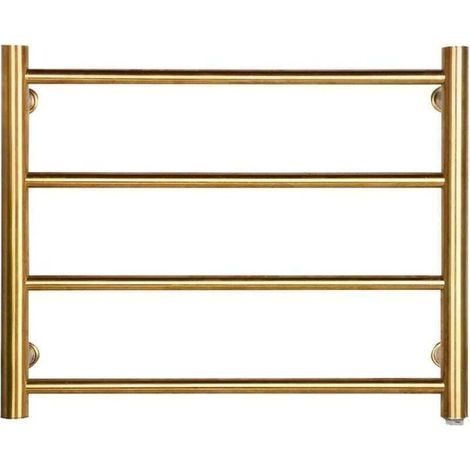 Radiateur sèche-serviettes électrique, chauffe-serviettes à haut rendement énergétique en acier inoxydable 304 fixé au mur, porte-serviettes chauffant électrique doré, 45 × 54 × 12 cm, câblé (1/4)