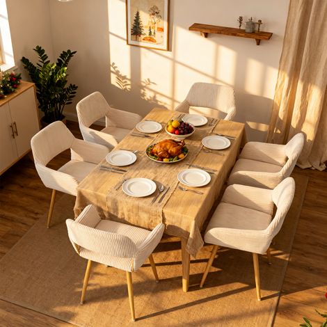 MEUBLES COSY Lot de 6 Fauteuil Chaises de salle à manger scandinave en microfibre Beige Clair (1/5)