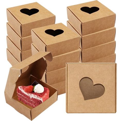 30 scatoline regalo marroni con finestra a forma di cuore, 7,5 x 7,5 x 3 cm, ideali per biscotti, cioccolatini, cupcake e gioielli. Confezione in carta kraft. (1/5)