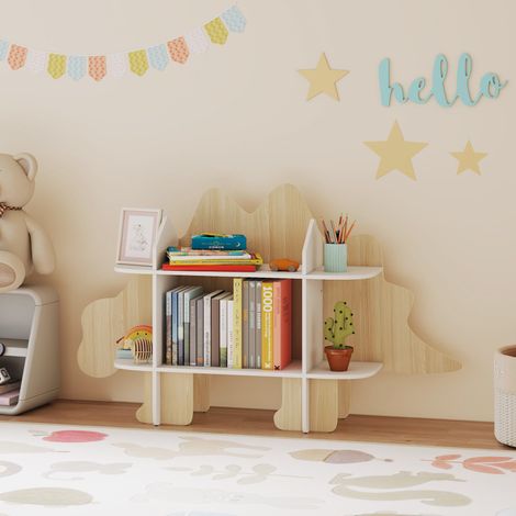 Libreria per bambini, contenitore per giocattoli e libri, 6 scomparti, 120x28x72,2 cm, legno naturale