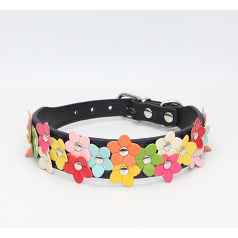 Collier Pour Chien - Cuir Synthétique Avec Strass En Forme De Fleur - Ajustable - Pour Chiens Petits Et Moyens - 1 Pièce (1/5)