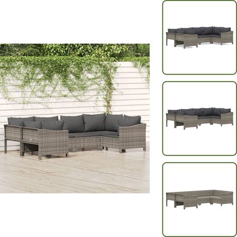6-tlg. Garten-Lounge-Set mit Kissen Grau Poly Rattan - Garten Lounge Set - Outdoor Möbel - Rattan Gartenmöbel - Gartenmöbel Aus Kunststoff - Loungemöbel (1/5)