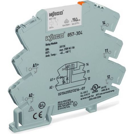 WAGO 857-304 Modulo relè Tensione nom.: 24 V/DC Corrente di commut. max.: 6 A 1 scambio 1 pz. (1/2)