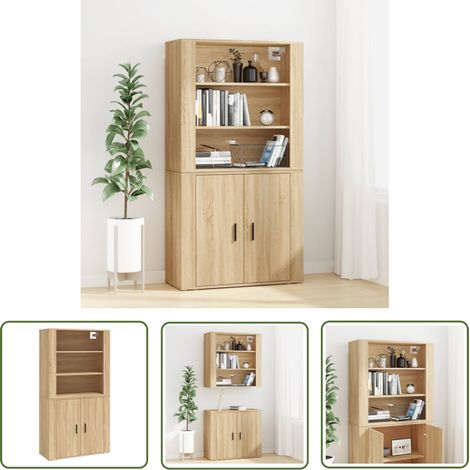 The Living Store Buffet haut Chêne sonoma Bois d'ingénierie - Buffet Design - Buffet Moderne - Buffet En Bois - Buffet Rangement - Mobilier Salon (1/5)