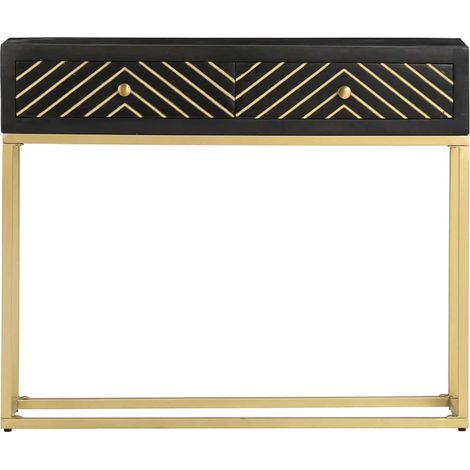 Table console，Table d'appoint，Bout de canapé，Meuble d'entrée Noir et doré 90x30x75 cm Bois de manguier massif