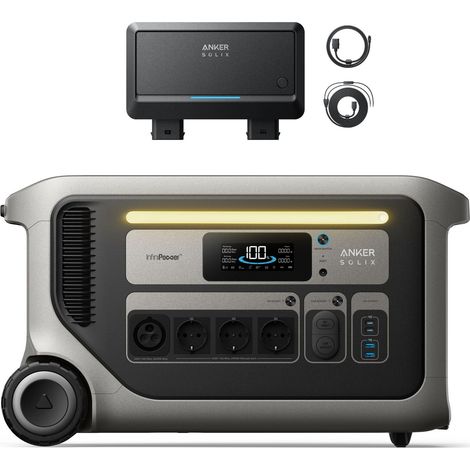 Kit station électrique Anker SOLIX F3000 avec Alternator Charger , Chargeur DC double 800W , Batterie 3072Wh, Générateur solaire 4x3600W