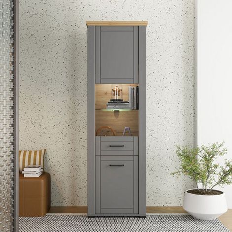 Vitrina Piscinas, Expositor Móvil 4 Estantes, Apertura Puerta, 2 Puertas, 60.5x41x194.5h cm Gris (1/5)