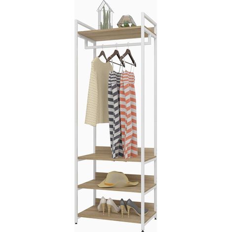 Woltu – Porte-manteau ouvert avec tringle et 4 étagères en MDF et acier – Dimensions 60x40x170 cm – Charge maximale 20 kg par étagère (1/5)