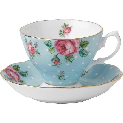 Service à thé rétro moderne 25-26, ensemble deux pièces, bleu à pois, couleurs variées, porcelaine fine (1/3)