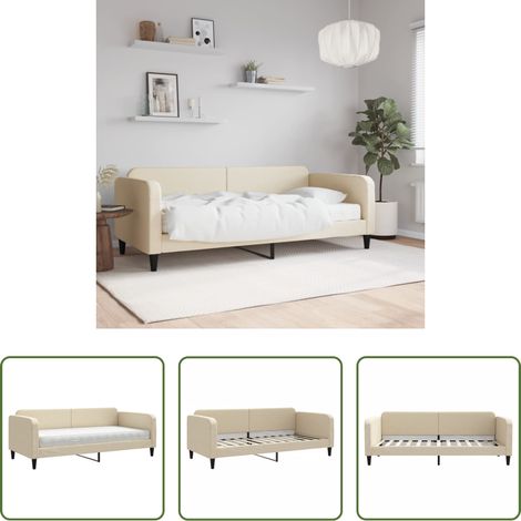 vidaXL Canapé transformable - Lit de jour avec matelas crème 90x200 cm tissu (1/5)