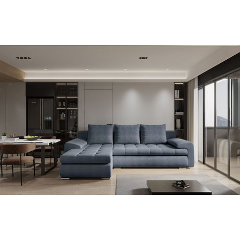 Ecksofa Sofa HECKTOR mit Schlaffunktion Stoff Abriamo Blau Ottomane Links (1/3)