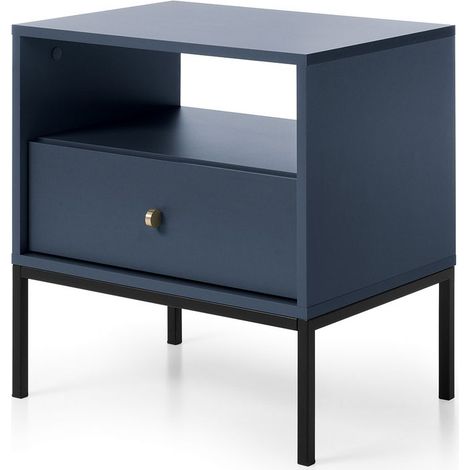 Comodino, blu navy, 53,6 x 56,2 x 39 cm, gambe nere (1/5)