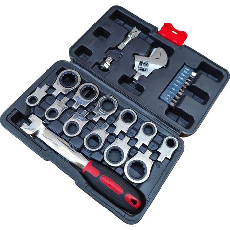 Lot de 26 clés à cliquet interchangeables tête flexible - Ensemble combinaison d'écrou démontage Outil main interchangeable (1/4)