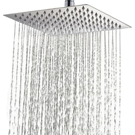 Cabezal de ducha fijo de 12 pulgadas, antical, cuadrado, acabado espejo, ángulo de rotación ajustable, experiencia de ducha de lujo, fácil instalación, cromado. (1/5)
