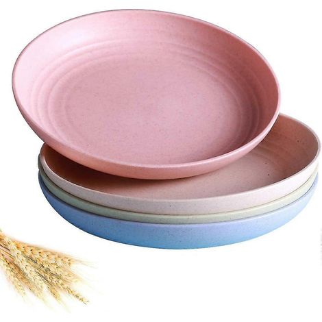 Assiettes incassables en paille de blé pour un dessert sain, vaisselle légère et résistante en matériau non toxique sans BPA, format compact idéal pour les enfants (1/4)