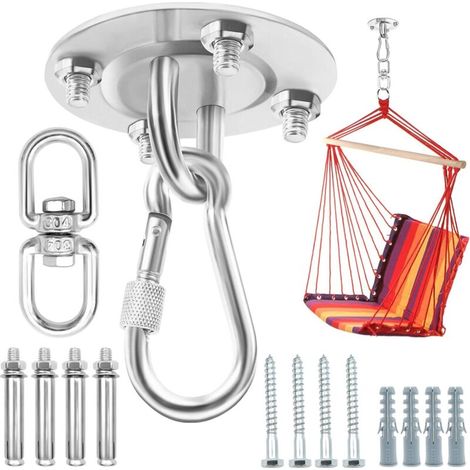 Crochet de Plafond Lourds 400 kg Capacité 360 ° Rotation, Acier Inoxydable Crochet Hamac Suspension kit, Ronde Support de Plafond pour Yoga Aérien, Chaise Accrochante, Suspendue, Sac de Boxe