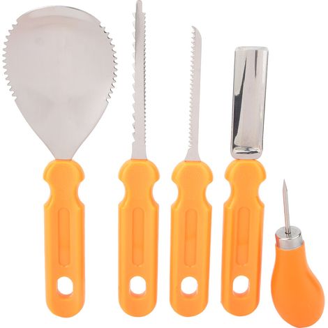 Lot de 5 ou 13 pièces Kit DIY Halloween pour enfants : outils de sculpture de citrouille-lanterne, coupe et décoration (4) (1/5)