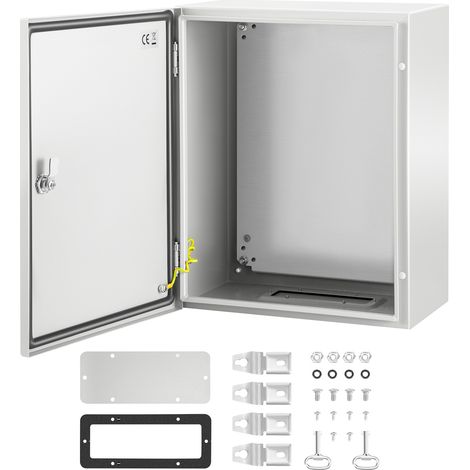 Mophorn Caja de acero NEMA 4X, 20 x 16 x 10", resistente al agua IP66, caja eléctrica para interior y exterior, material de acero, color gris, con placa de montaje