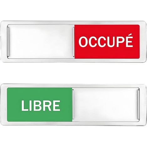 Panneaux de Porte LIBRE/OCCUPÉ avec 2 Adhésives Rondes, 17,7x5.2cm Enseigne Coulissante Magnétique Libre/Occupé Signe Enseignes Décoratives d’argent pour Réunion Toilettes École Bureaux WC (Vert) (2) (1/5)