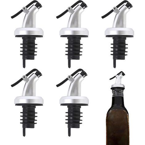5 Pcs Bec Verseur Huile d'olive,Alcool Bouchon,Doseur Argent,Bouteille Olive Distributeur Becs Refermable,for Pratiques Avec en Caoutchouc Huilier et Polyvalents,Dosage Précis Verseurs Pour Bouteille
