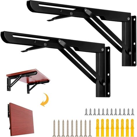 Support mural pliable, lot de 2 étagères rabattables avec vis, supports escamotables pour plan de travail, charnières de table pliante, bricolage, bibliothèque, rangement mural (1/5)
