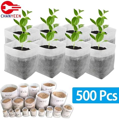 (10 x 10 cm, 100 pièces) Sacs de culture biodégradables pour plantes, en tissu non tissé, pour semer des graines et planter des fleurs. Accessoires et outils pour le jardin. (1/5)