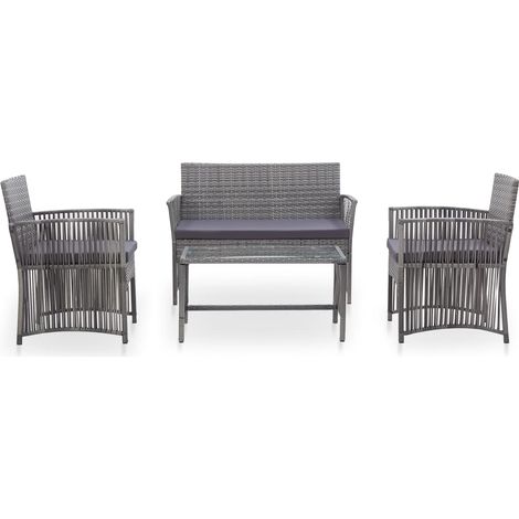 Salon de jardin 4 pcs Contemporain, Ensemble repas de jardin, avec coussin Résine tressée Anthracite OIB2805E