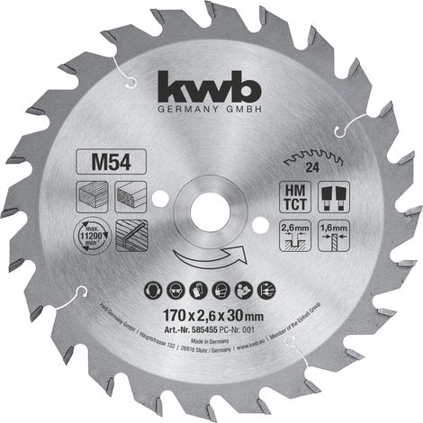 Lame de scie circulaire pour panneaux de particules, lame de scie pour bois/bois dur, 170x30/16 mm, coupes nettes, nombre moyen, 24 dents Z-24 (1/5)
