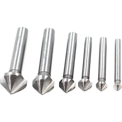 GDHZS-6 tlg 90° 3 Flute HSS Kegelsenkersatz Anfassen Versenkbohrer 1,4" 6-Kanntschaft Senker (1/4)