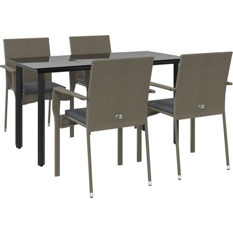 Mobili da pranzo e cuscini da giardino 5 pezzi nero e grigio 020014858