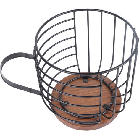 Tassenförmiger Aufbewahrungskorb für Kaffeekapseln, Kaffeekapselhalter aus schwarzem Eisen und Kiefernholz für die Kaffeebartheke. (1/5)