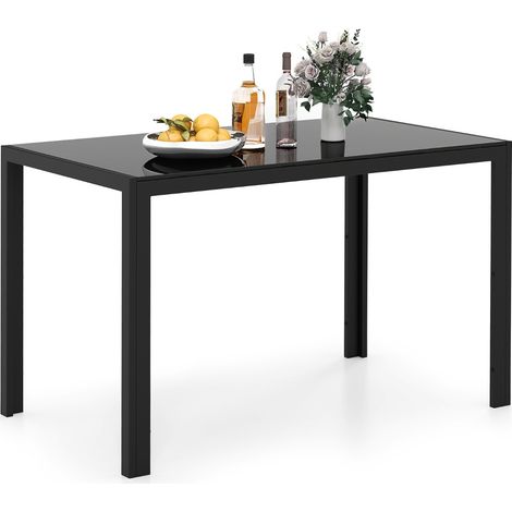 Tavolo da pranzo in vetro per 4 persone, Tavolo da cucina con struttura in metallo 120 x 70 x 75 cm Nero (1/4)