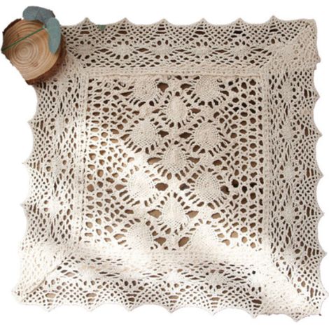 Nappe carrée en dentelle de coton vintage faite main au crochet, set de table, napperon beige (1/5)