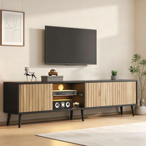 mueble TV LED para salón 75 pulgadas madera natural OKMYHOME (1/5)