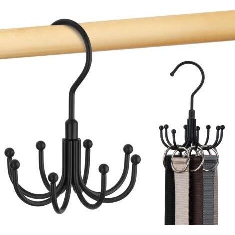 Belt Holder for Closet, Rotating Metal, Space Saving, Tie Holder, Maximum Capacity of 24 Belts, Black, 1 Unit (1/5)