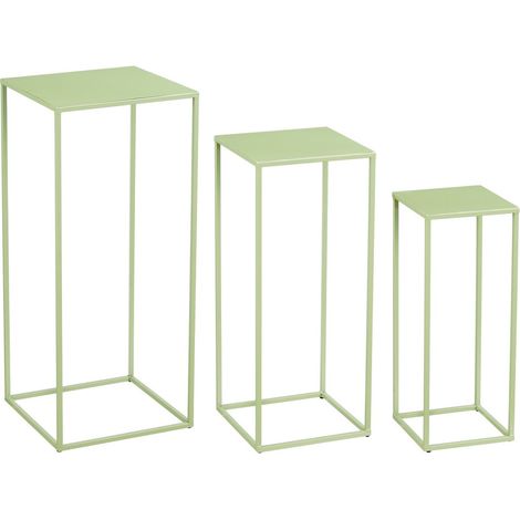 Lot de 3 tables d'appoint gigognes carrées en fer vert clair H50 H60 H70 cm - PANGIVO (1/5)