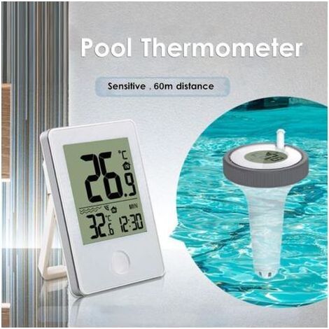 Thermomètre Piscine Sans Fil Flottant, Thermomètre de Piscine Connecté Numérique avec Récepteur Radio LCD, Portée jusqu'à 60 m, Pour Exterieur/Interieur, Aquarium, Spa, Étang (1/3)