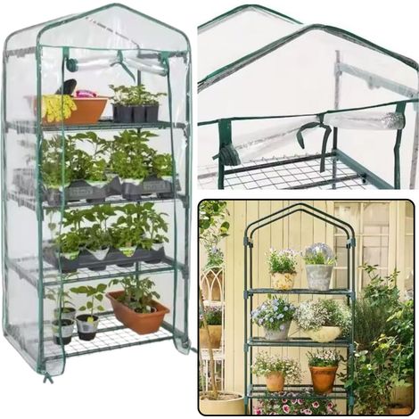 Mini-Balkon-Gartengewächshaus mit 4 Metallregalen und PVC-Folie, 69 x 49 x 157 cm (1/4)