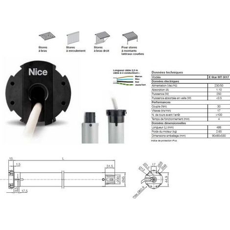 Moteur Era Star MT Ø45mm,filaire 30Nm 17Rpm,max,fin course électronique NICE (1/2)