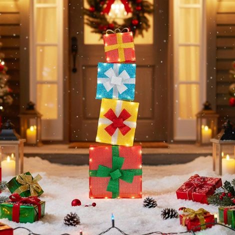 Pour porche, jardin ou bureau, une deco de Noel chaleureuse avec 4 boites cadeaux lumineuses modulables (1/5)