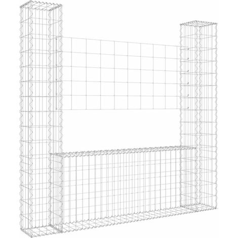 vidaXL U-förmiger Gabionenkorb mit 2 Pfosten 140x20x150 cm