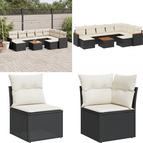 10-tlg. Garten-Sofagarnitur mit Kissen Schwarz Poly Rattan - Gartenmöbel Set - Outdoor Lounge - Rattan Gartenset - Esstisch Set - Balkonmöbel - Home & Living (1/5)