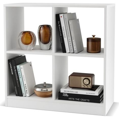 4-Cube Wooden Bookcase Open Back Bookshelf 2-tier Decorative Storage Organizer (1/5)
