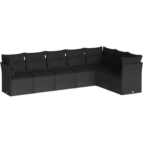 7 Piece Garden Sofa Set with Cushions Black Poly Rattan vidaXL (1/3)