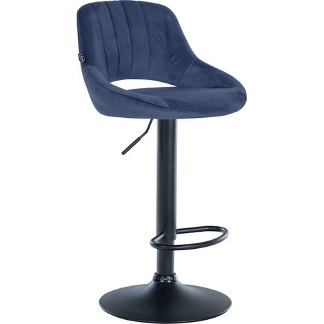 Sgabello da bar regolabile in altezza x1 in tessuto blu con schienale traforato e base in metallo nero 100005734
