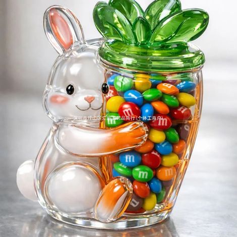 New Easter Bunny Egg Glass Storage Jar 500ml Transparent - 500ml